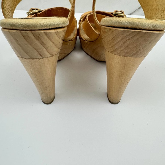 Loeffler Randall Women's Leather Platform Gla Sttappy Wood Sandals Nude Size 7.5 - Picture 7 of 11